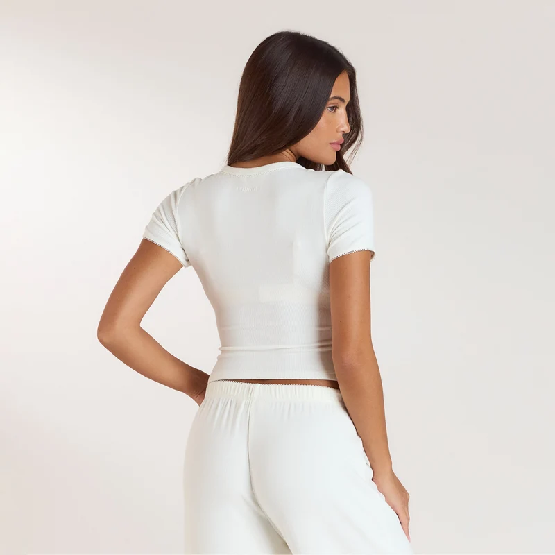 Ribbed Pyjama Top met korte mouwen - Crème