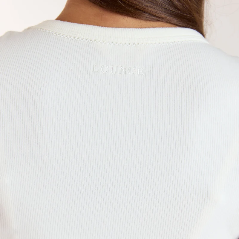 Ribbed Pyjama Top met korte mouwen - Crème