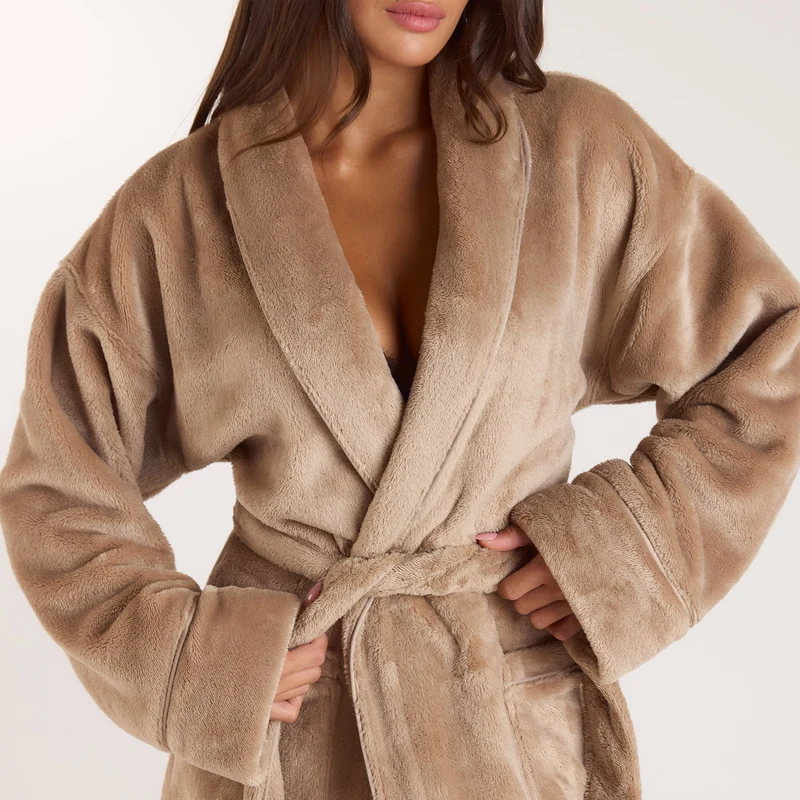 Lange Fluffy Badjas - Beige