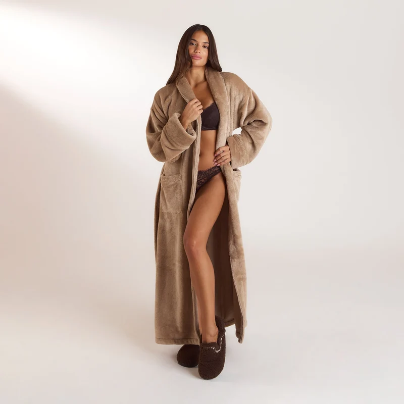 Lange Fluffy Badjas - Beige