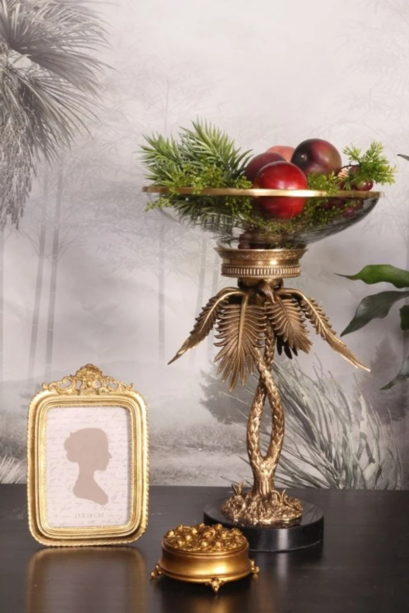 Casa Padrino Luxus Tafelaufsatz Palme Messing / Schwarz Ø 35 x H. 54 cm - Deko Schale auf Palmenfuß