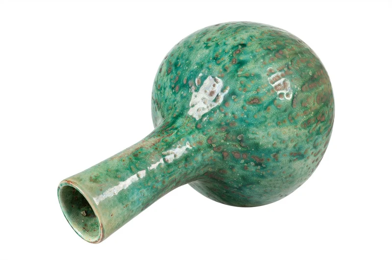 Casa Padrino Luxus Vase Grün Ø 21 x H. 32 cm - Schlanke Deko Vase aus Steingut in Grün - Luxus Deko Accessoires