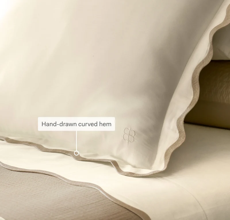 Percale Embellished Sham - Cream/Sand Curved Edge