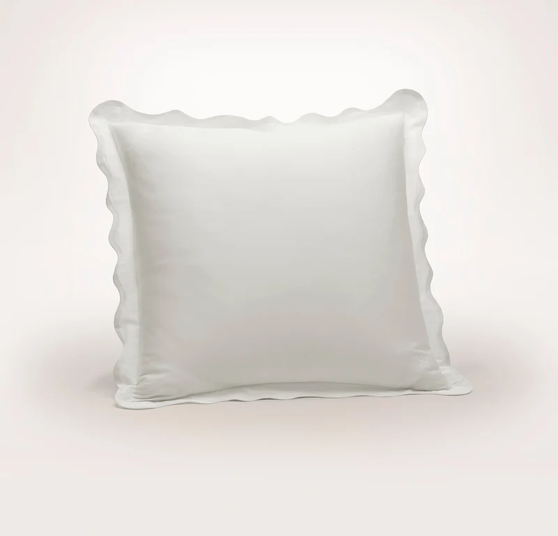 Percale Embellished Sham - White/White Curved Edge