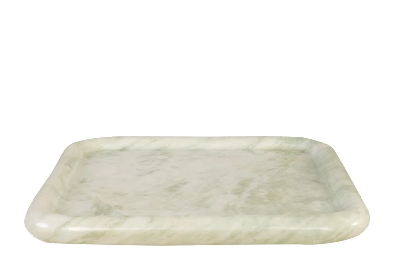 Casa Padrino Luxus Marmor Tablett Grün 40 x 40 x H. 3,5 cm - Quadratisches Tablett mit flach erhöhtem Rand aus hochwertigem Indian Green Onyx - Luxus Deko Accessoires