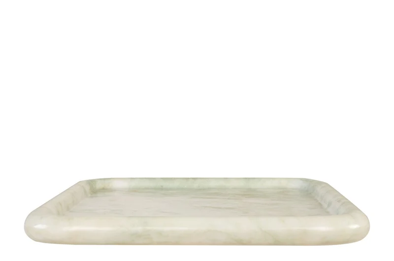 Casa Padrino Luxus Marmor Tablett Grün 40 x 40 x H. 3,5 cm - Quadratisches Tablett mit flach erhöhtem Rand aus hochwertigem Indian Green Onyx - Luxus Deko Accessoires