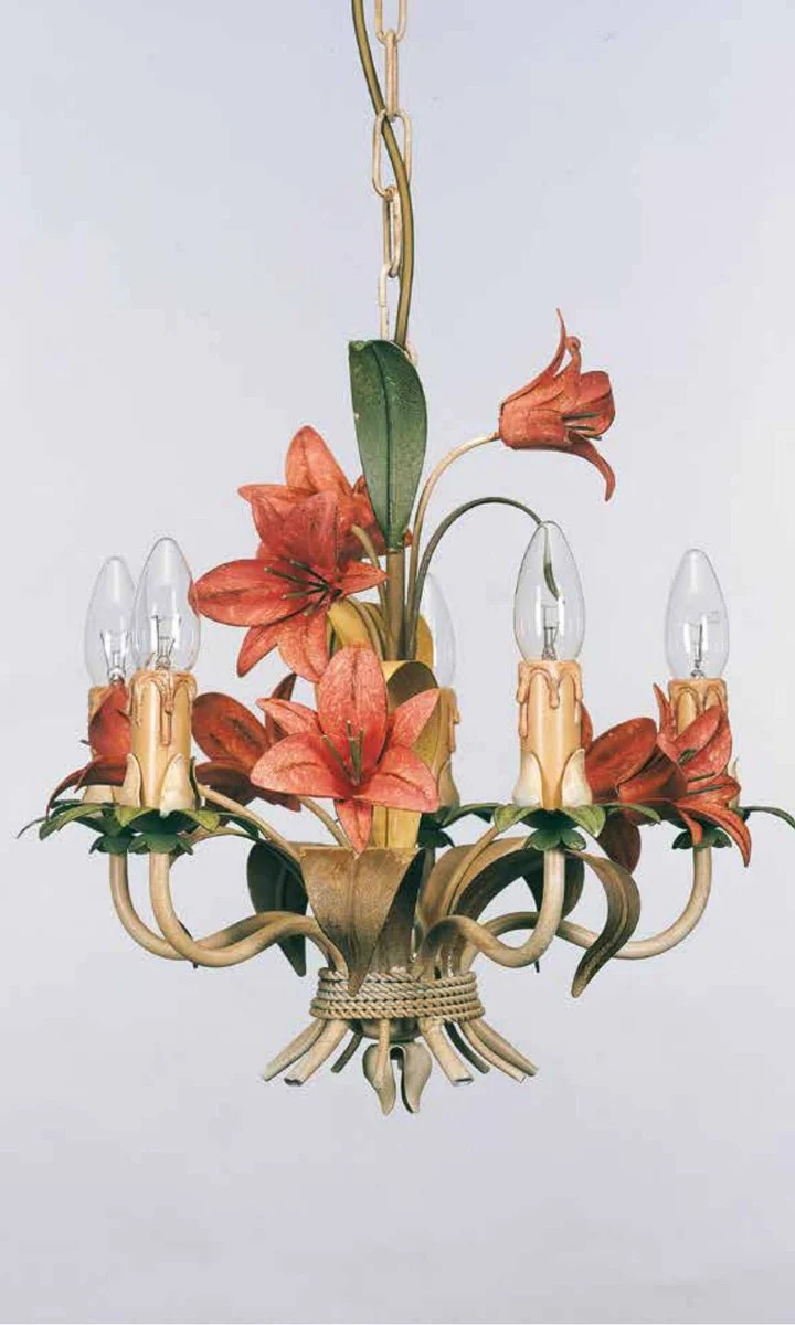 Casa Padrino Barock Kronleuchter Pastell Ø 44 x H. 40 cm 5-flammig - Handgefertigte Leuchte aus Italien - Barock Leuchten