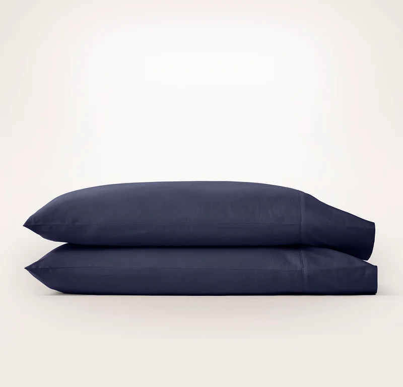 Percale Hemmed Pillowcase Set - Coastal Navy