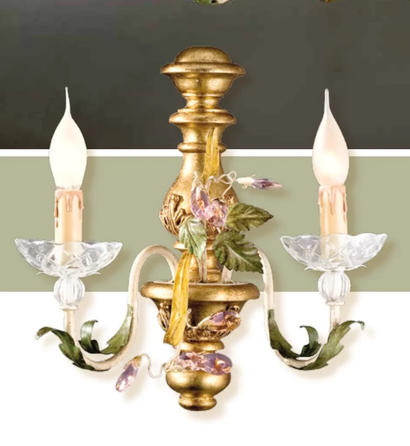 Casa Padrino Barock Wandleuchte Grün Gelb Elfenbein B. 35 x T. 38 cm 2-flammig - Handgefertigte Leuchte aus Italien - Barock Leuchten