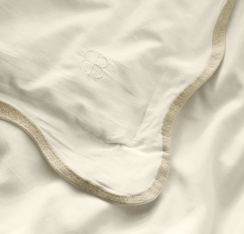Percale Embellished Duvet Set - Cream/Sand Curved Edge
