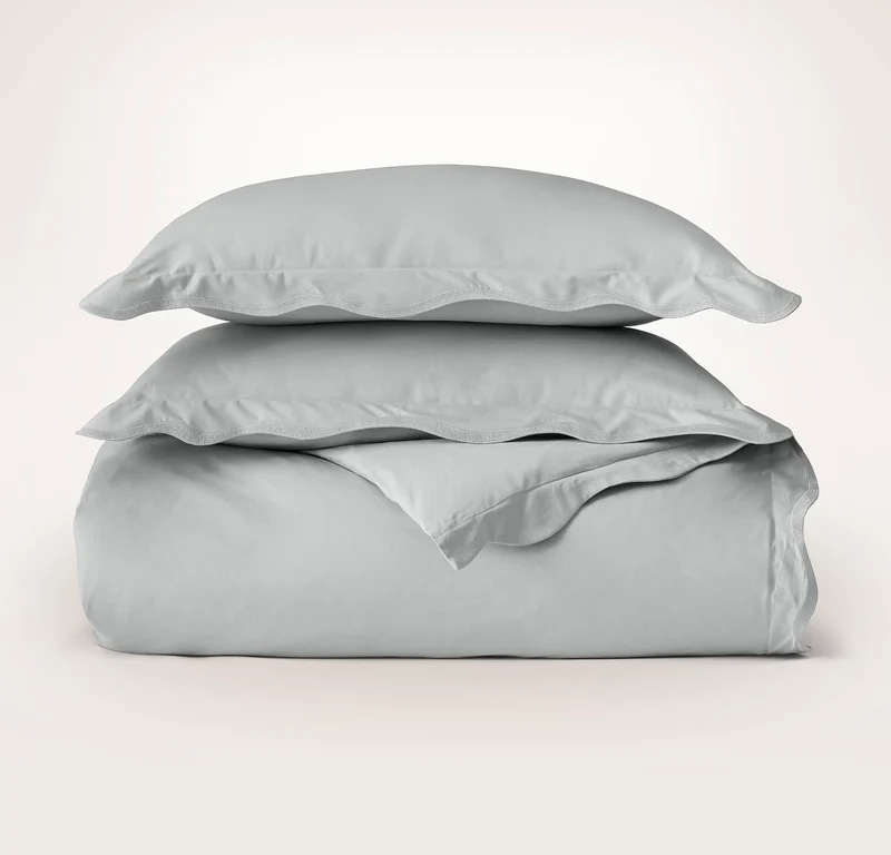 Percale Embellished Duvet Set - Shore/Shore Curved Edge