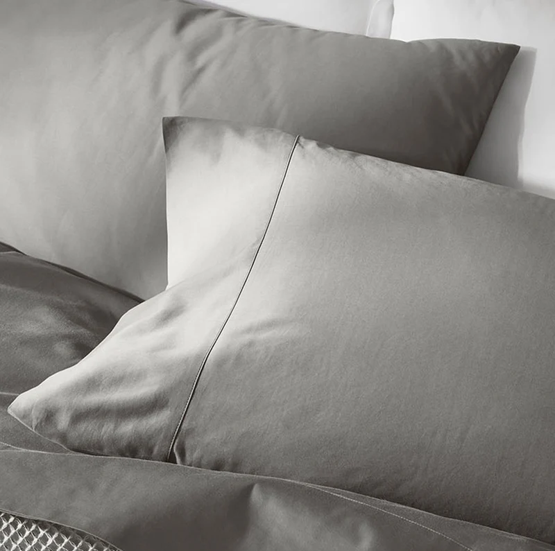 Percale Hemmed Pillowcase Set - Stone