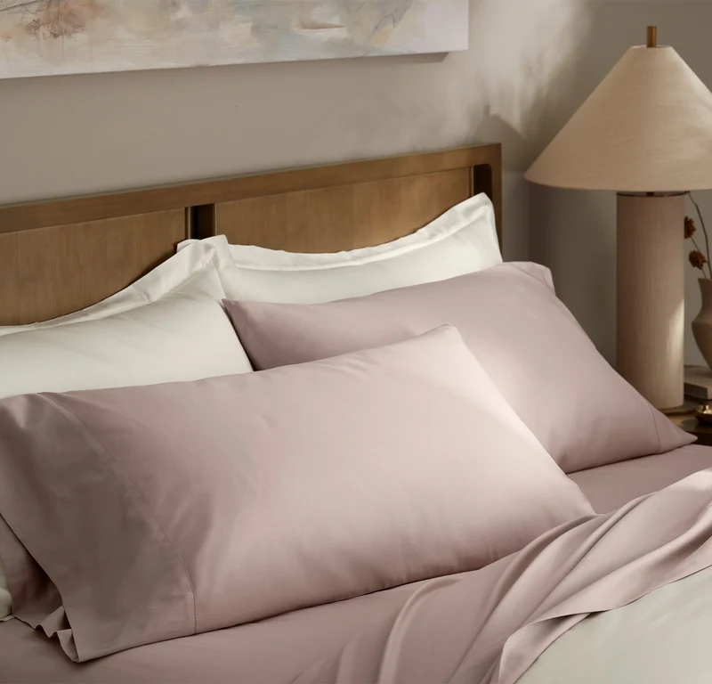 Percale Hemmed Pillowcase Set - Dusty Rose