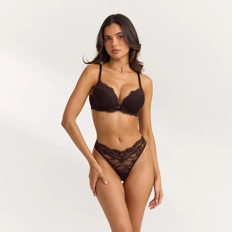Lace Hoge Push-Up BH - Donker Chocoladekleurig