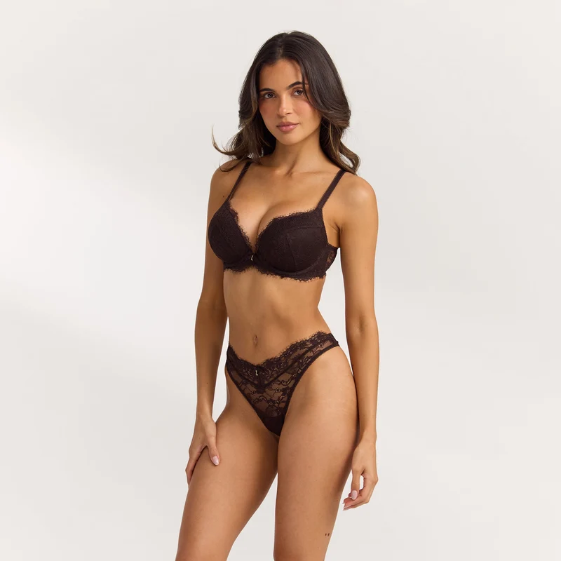 Lace Hoge Push-Up BH - Donker Chocoladekleurig