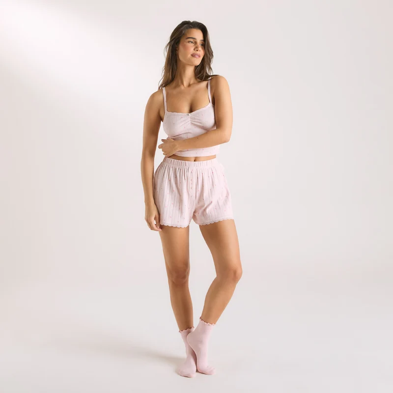 Pointelle Pyjama Shorts - Roze Bloemenprint