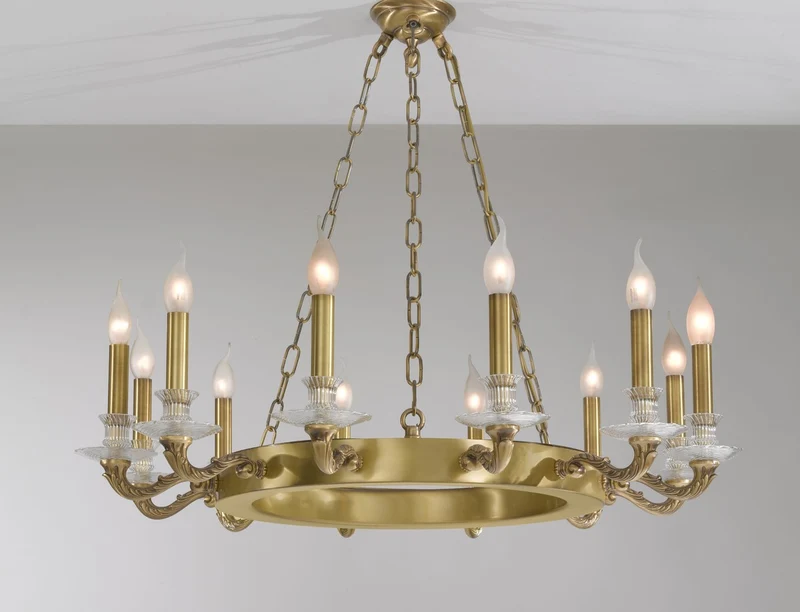 Casa Padrino Luxus Barock Kronleuchter Messing Satiniert Ø 85 x H. 70 cm - Prunkvoller 12-flammiger Messing Kronleuchter - Barockstil Möbel