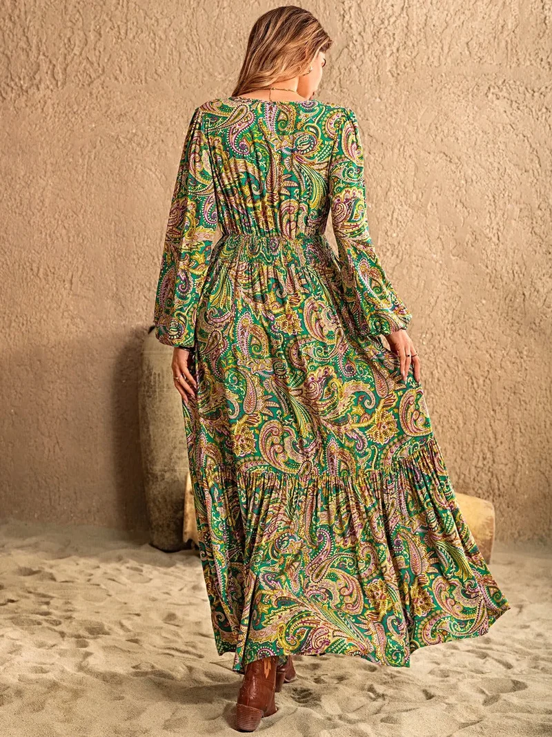 Elegante jurk met lange mouwen en print, met strik bij de hals - 100% viscose, ondoorzichtig, niet-elastisch