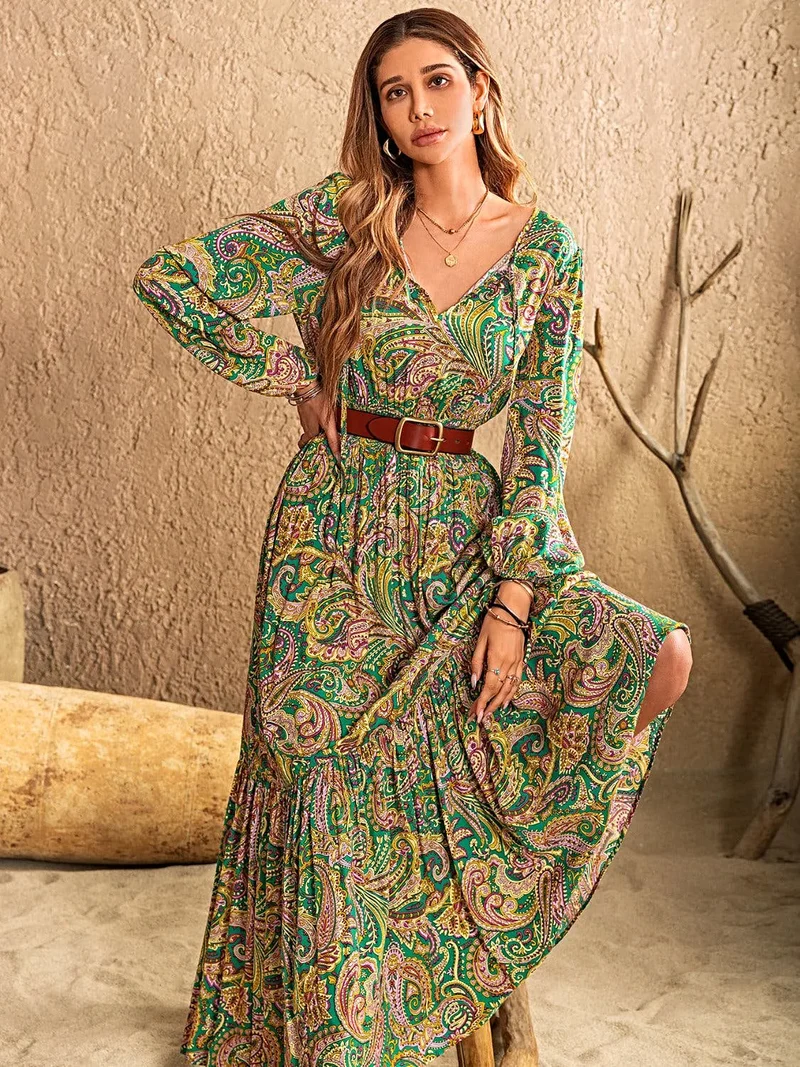 Elegante jurk met lange mouwen en print, met strik bij de hals - 100% viscose, ondoorzichtig, niet-elastisch
