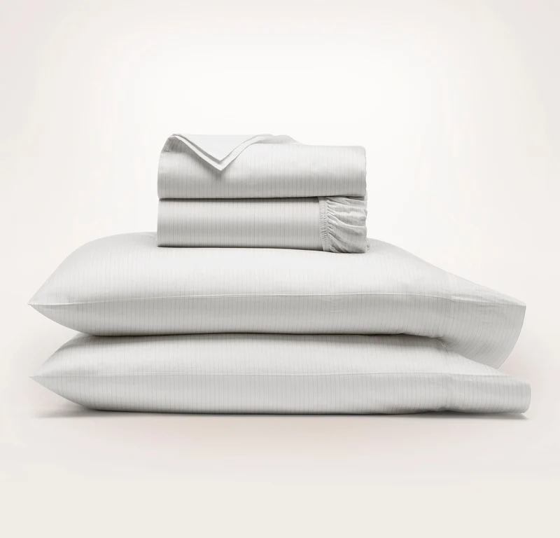 Signature Hemmed Sheet Set - White/Pewter Delicate Stripe