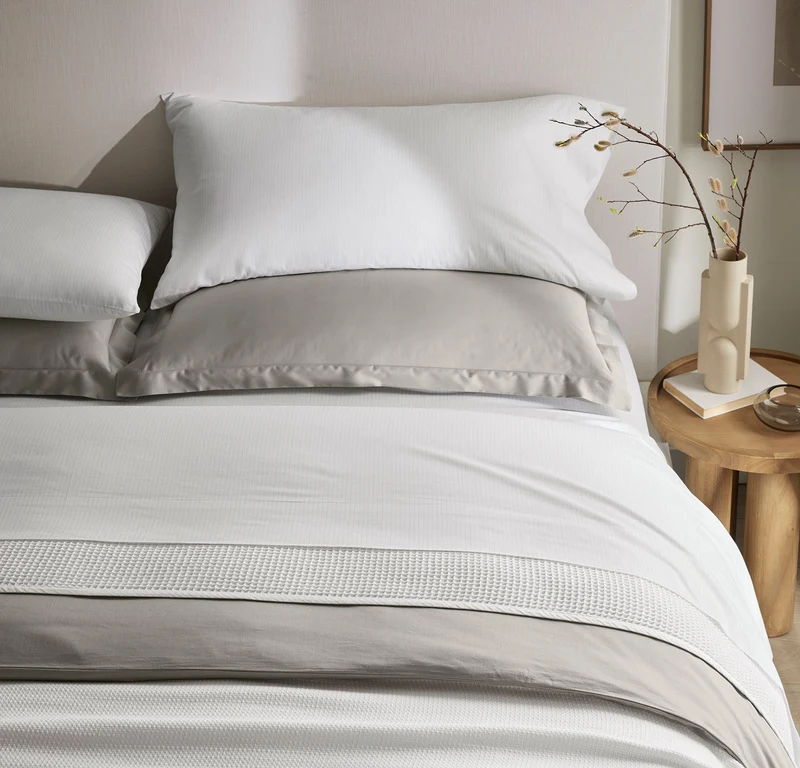 Signature Hemmed Sheet Set - White/Pewter Delicate Stripe