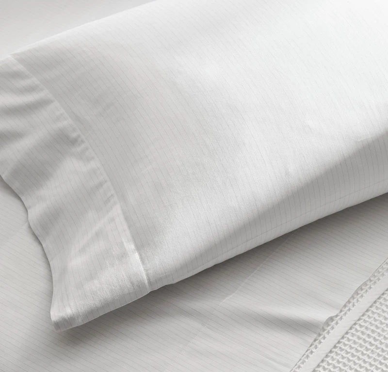 Signature Hemmed Sheet Set - White/Pewter Delicate Stripe