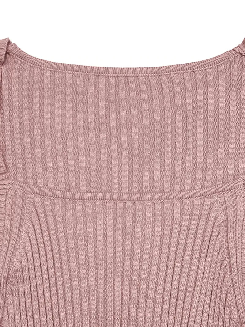 Geribbelde gebreide bodycon sweaterjurk met vierkante hals