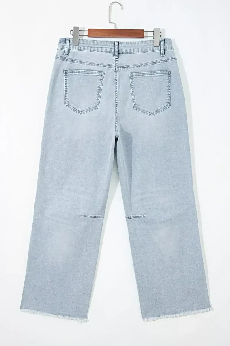Lichtblauwe jeans met rechte pijpen, utility-zakken en onafgewerkte zoom - Klassieke pasvorm