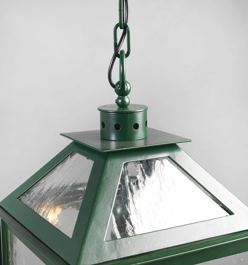 Casa Padrino Luxus Außen Hängeleuchte Laterne Grün B. 28 x H. 45 cm - Handgefertigte Laterne aus Schmiedeeisen - Luxus Kollektion - Edel & Prunkvoll