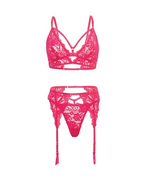 Oh La La Cherie EL-Aphrodite 3-delige braletteset met zachte cups in frambooskleur met kanten details