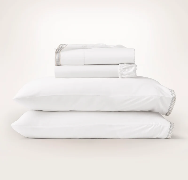 Percale Embellished Sheet Set - White/Shore/Sand Sail Stitch