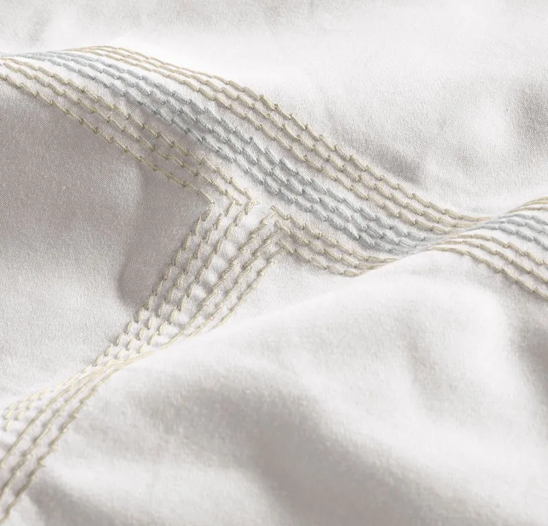 Percale Embellished Sheet Set - White/Shore/Sand Sail Stitch
