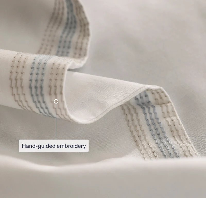 Percale Embellished Sheet Set - Coastal Navy/White Sail Stitch