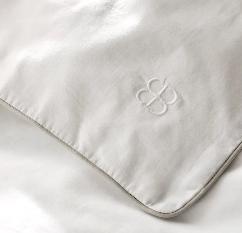 Percale Embellished Duvet Set - White/Pewter Piped Edge