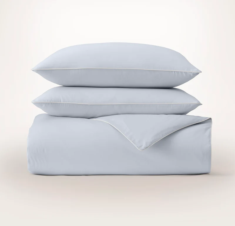 Percale Embellished Duvet Set - Hydrangea/White Piped Edge