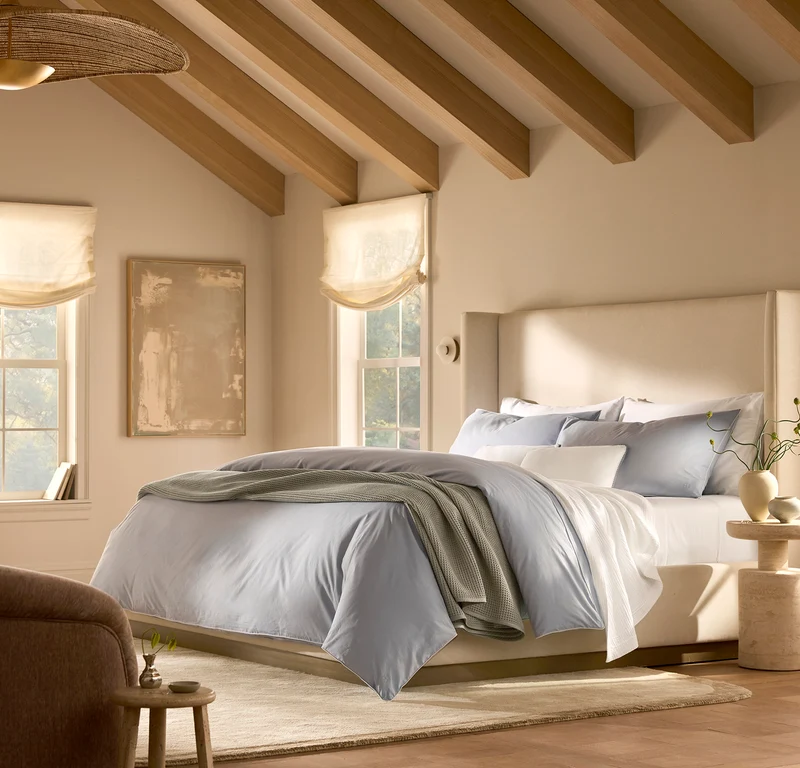 Percale Embellished Duvet Set - Hydrangea/White Piped Edge