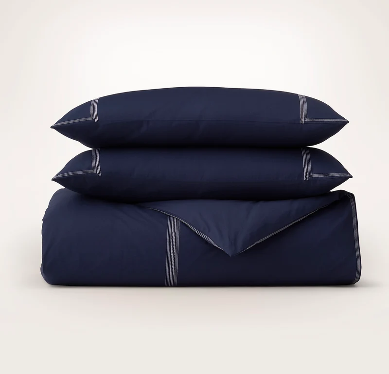 Percale Embellished Duvet Set - Coastal Navy/White Sail Stitch
