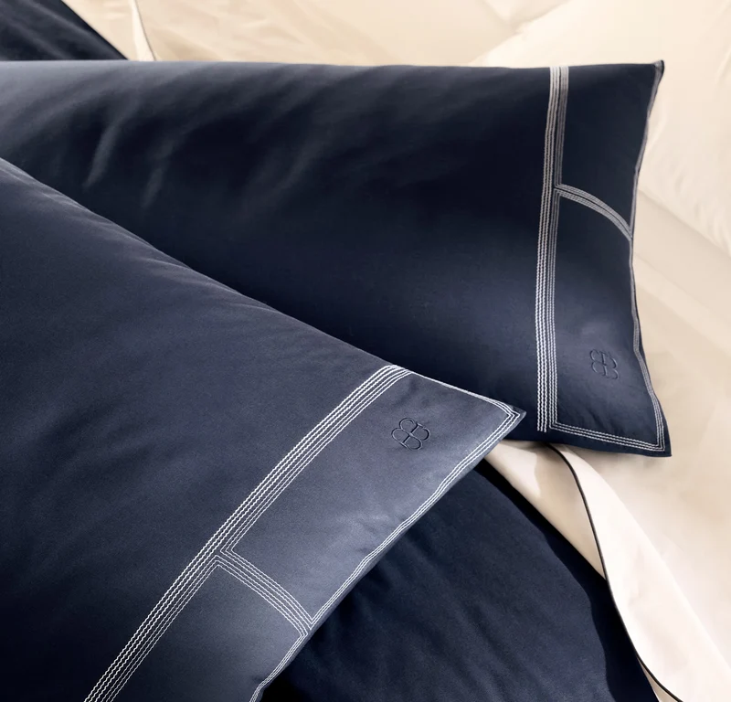 Percale Embellished Duvet Set - Coastal Navy/White Sail Stitch