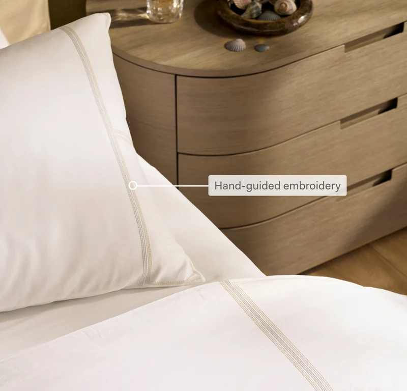 Percale Embellished Duvet Set - Coastal Navy/White Sail Stitch
