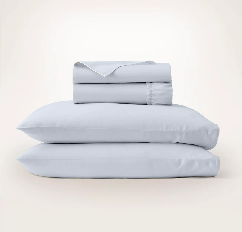 Percale Embellished Sheet Set - Hydrangea/White Piped Edge