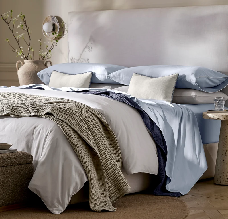 Percale Embellished Sheet Set - Hydrangea/White Piped Edge