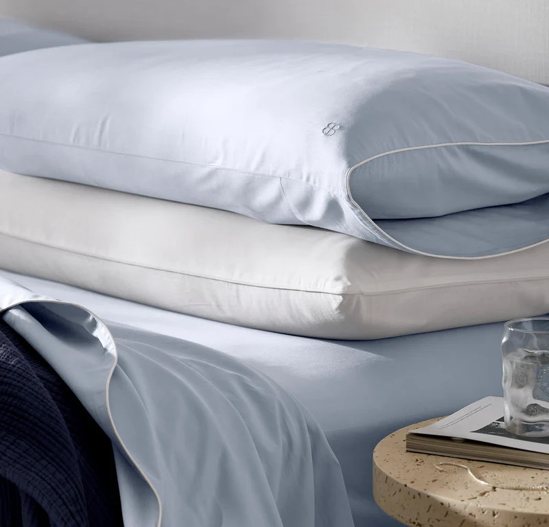 Percale Embellished Sheet Set - Hydrangea/White Piped Edge