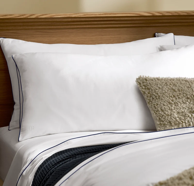 Signature Embellished Sheet Set - White/Coastal Navy Piped Edge