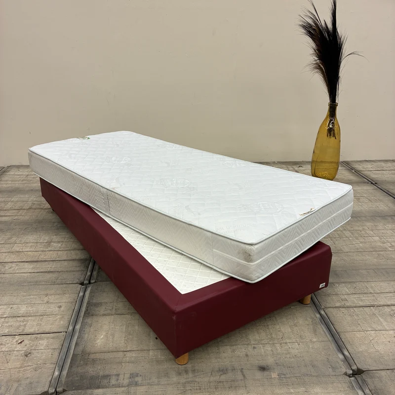 FBF Boxspringbett 90x200 Bordeaux Rot inkl Federkern Matratze Bett Gebraucht