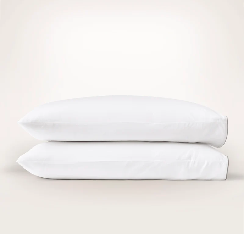 Percale Embellished Pillowcase Set - White/Pewter Piped Edge