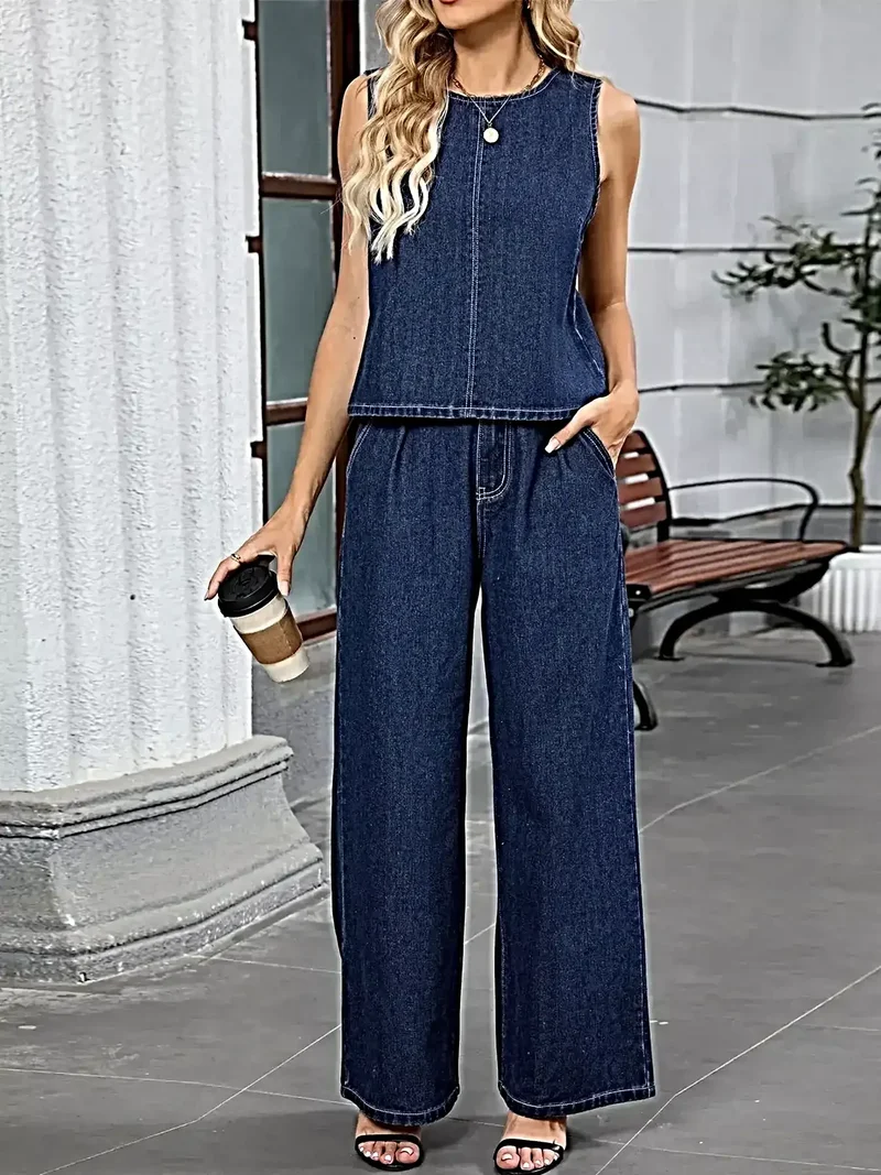 Comfortabele set bestaande uit een tanktop en een broek - met zakken, gewassen, licht elastisch, 95% rayonmix