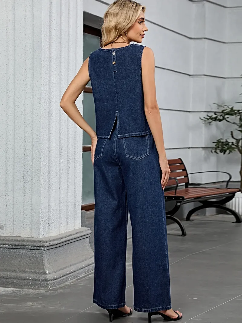 Comfortabele set bestaande uit een tanktop en een broek - met zakken, gewassen, licht elastisch, 95% rayonmix