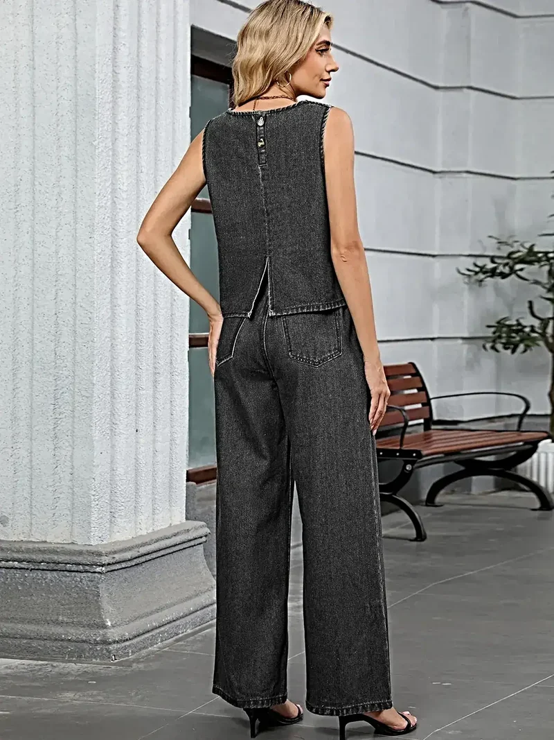 Comfortabele set bestaande uit een tanktop en een broek - met zakken, gewassen, licht elastisch, 95% rayonmix