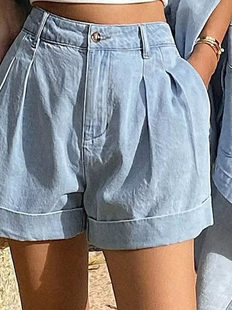 Blouse met lange mouwen en bijpassende denim shorts