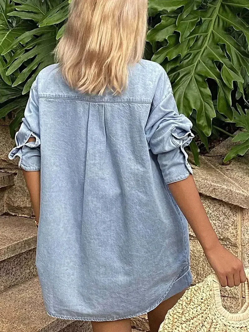 Blouse met lange mouwen en bijpassende denim shorts